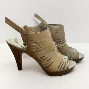 Franco Sarto Sharp Tan Leather Caged Slingback Heels Sz 9 Boho Chic Summer